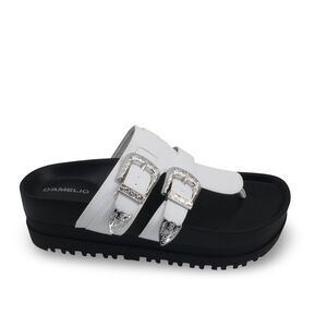 D'AMELIO Women’s 9 Nyra Bright White Faux Leather Thong Buckle Flatform Sandals